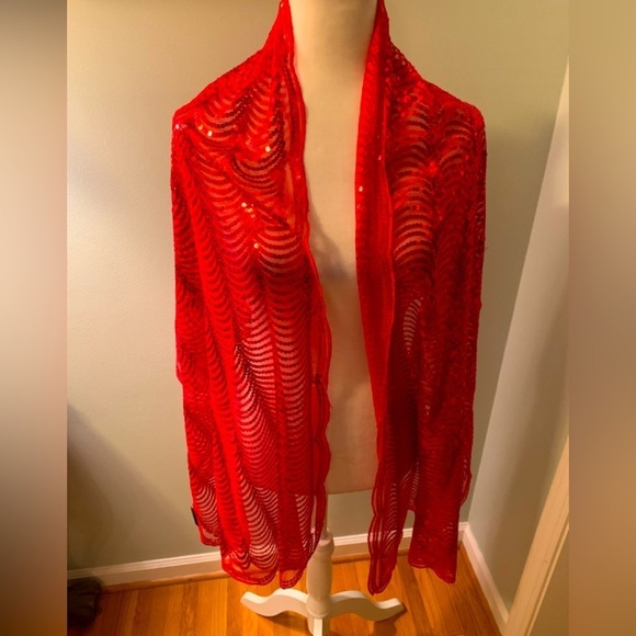 Cejon red sequined shawl sheer wrap, one size - Picture 1 of 7